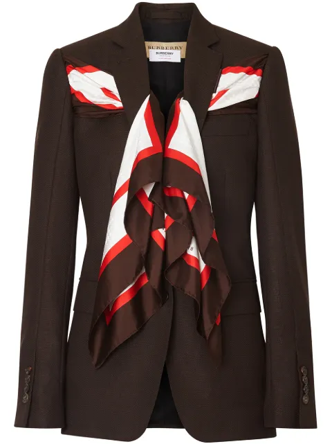 Burberry Silk Scarf Detail Wool Tailored Jacket Brown 4560457