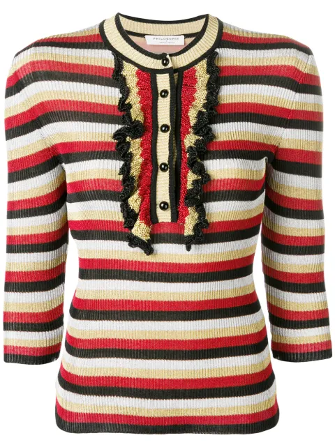 Philosophy Di Lorenzo Serafini ruffle detail striped sweater Black 0936705705