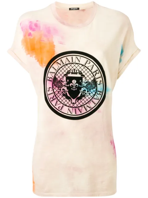 Balmain tie-dye medallion T-shirt Neutrals RF11006I026AAFAAF