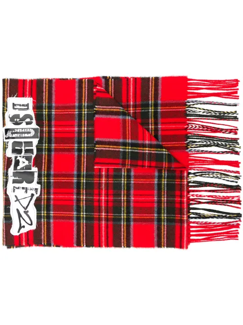 DSQUARED2 logo patch tartan scarf Red SCM000101W00306