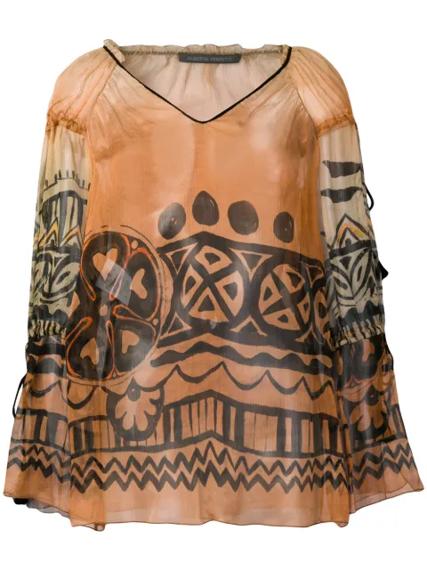 Alberta Ferretti sheer patterned blouse Neutrals A02241641