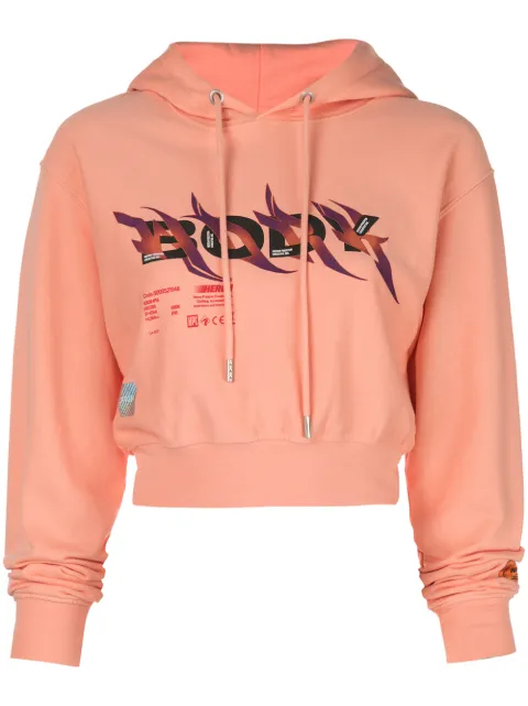 Heron Preston printed crop hoodie Pink HWBB008R19736002