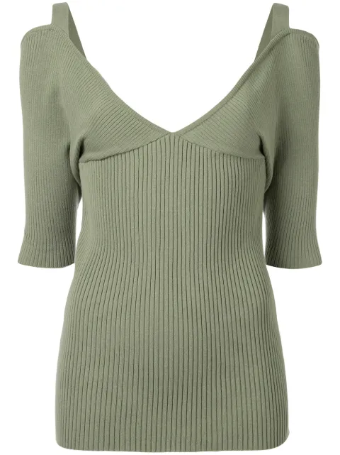 Muller Of Yoshiokubo V-neck ribbed top Green MLS19801