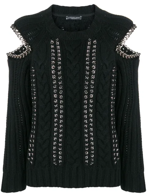 Alexander McQueen chain detail cold shoulder sweater Black 559813Q1WUI
