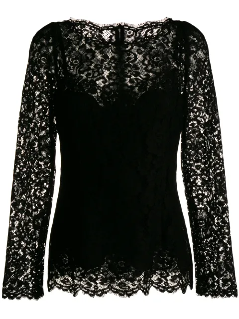 Dolce & Gabbana cordonetto-lace long-sleeve T-shirt Black F7U31THLMCK