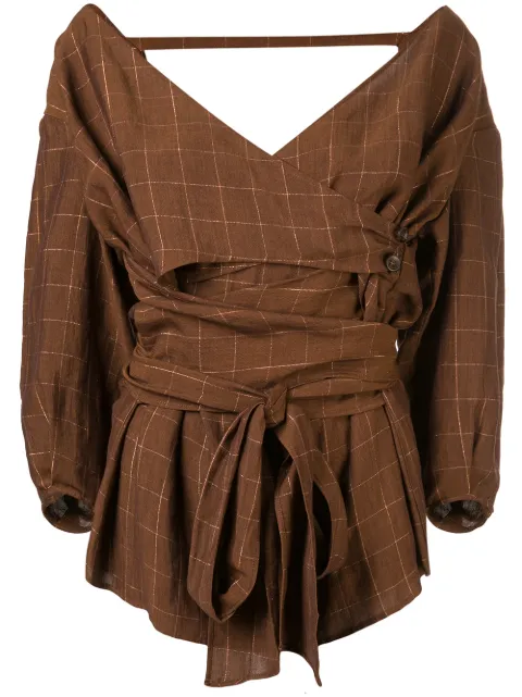 Muller Of Yoshiokubo Lattice cache-coeur blouse Brown MLS19210