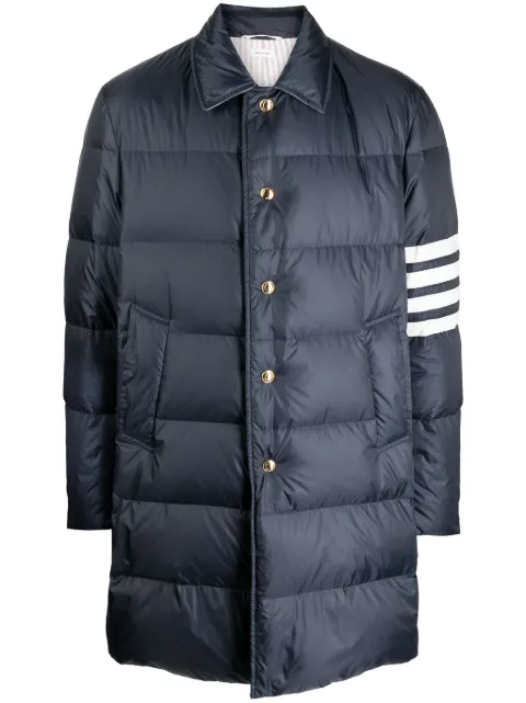 Thom Browne matte finish nylon down fill 4-Bar bal collar overcoat Blue MOD040X05411