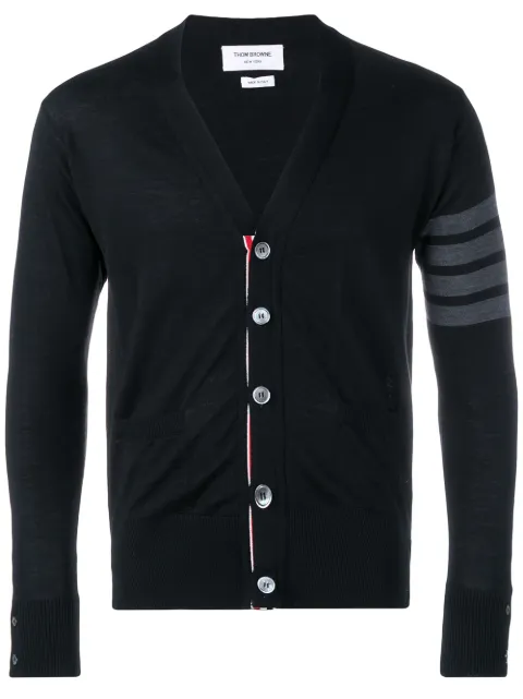 Thom Browne merino wool 4-Bar classic V-neck cardigan Black MKC002A00014
