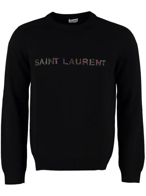 Saint Laurent beaded logo embroidery sweater Black 558095YAAR2