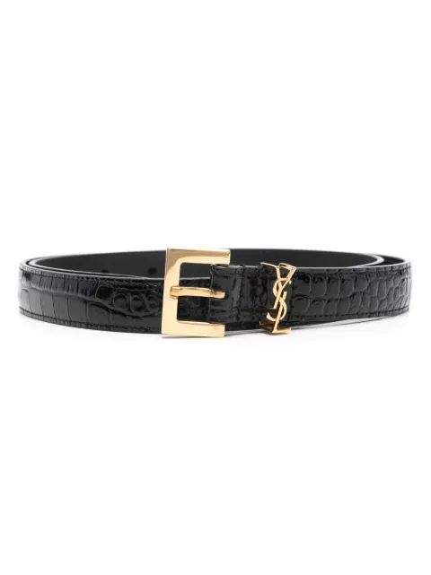 Saint Laurent Cassandre crocodile-embossed belt Black 554465DND0J1000