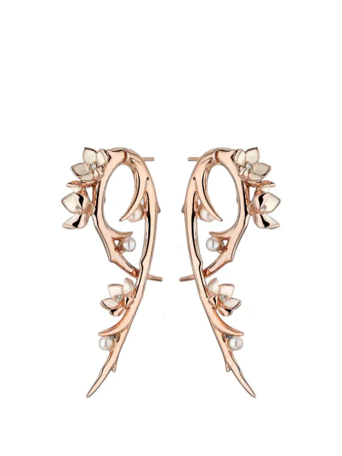 Shaun Leane Cherry Blossom Hook diamond and pearl earrings Pink CB041RVWHEOS