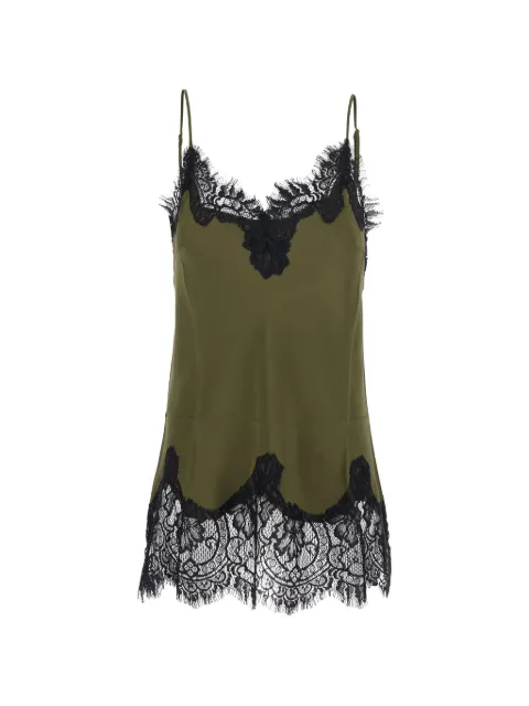 Gold Hawk lace-trim silk top Green GH721