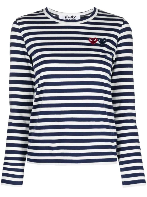 Comme Des Garçons Play double-heart logo striped T-shirt Blue P1T227