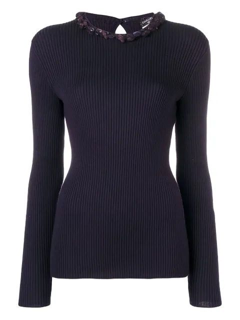 CHANEL Pre-Owned gemstone-embellished sweater Purple CSLY1018CHATOP