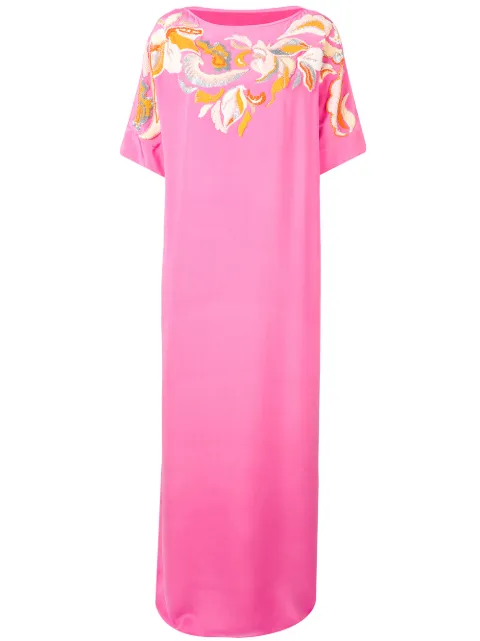 PUCCI Floral Embroidered Silk Kaftan Dress Pink 9ERL569E657