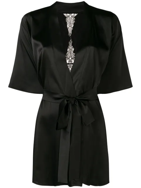 Fleur Of England Onyx lace-embroidered robe Black FT1417