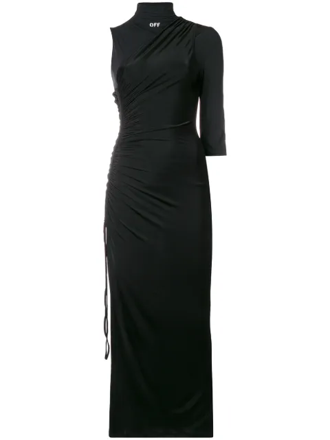 Off-White asymmetric-sleeve midi dress Black OWDB109F18B780531000