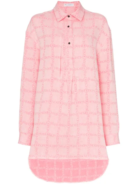 JW Anderson WOMEN'S BUBBLEGUM LOGO GRID TUNIC LINEN SHIRT Pink SH02519A187340