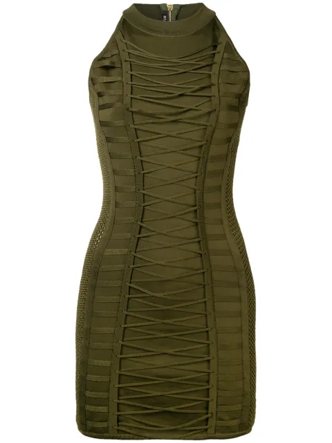 Balmain lace-up ribbed-knit dress Green 18H153631K176