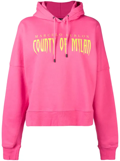 COUNTY OF MILAN logo print hoodie Pink CWBB018E185061122888