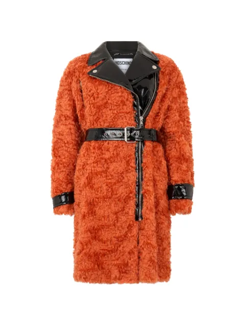 Moschino belted shearling coat Orange A06065410