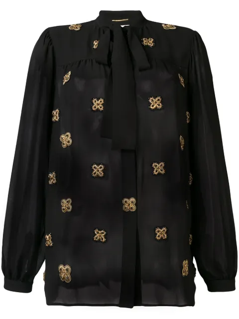 Saint Laurent semi-sheer embroidered shirt Black 531514Y059R
