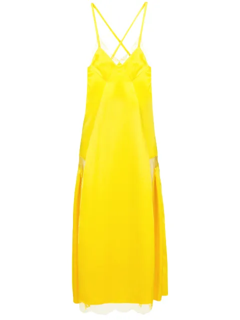 Off-White lace trim midi dress Yellow OWDB090E187480516000