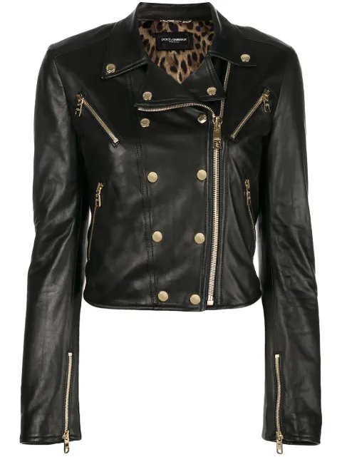 Dolce & Gabbana zipper trimmed biker jacket Black F9829LHULAW