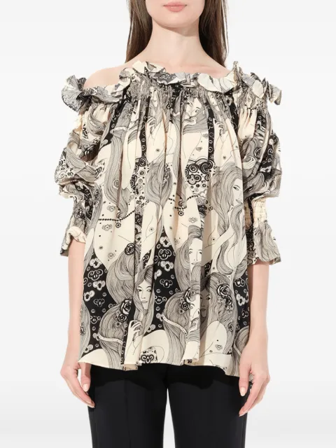Alexander McQueen Eve print off the shoulder blouse White 532499QLC05