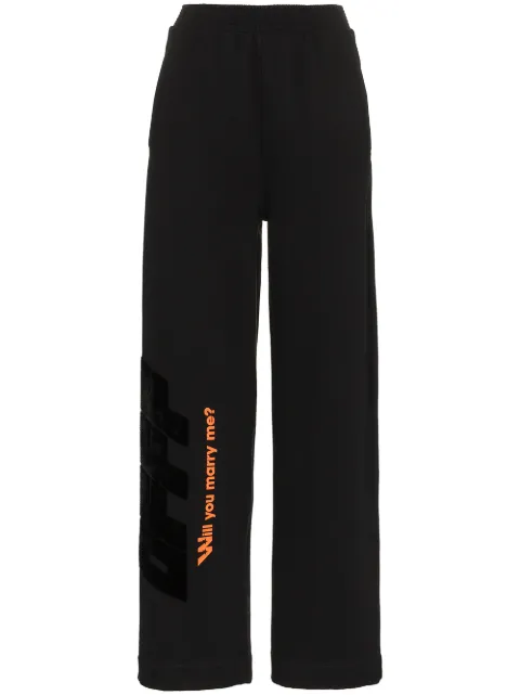 Off-White High Waisted Text Print Cotton Trousers Black OWCH003F180030581010