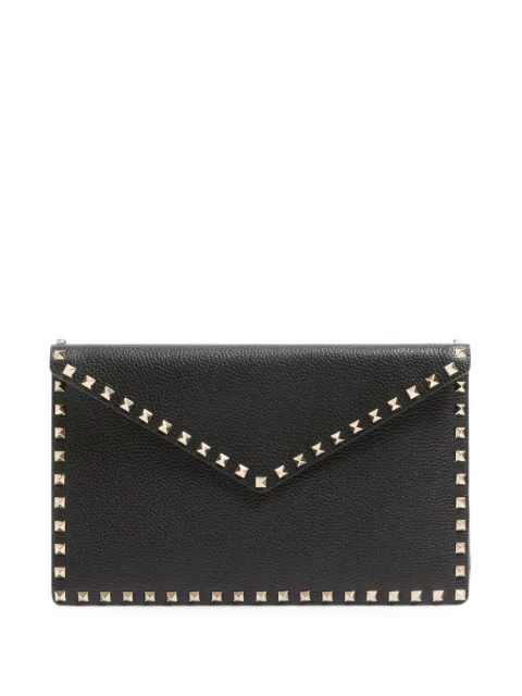 Valentino Garavani Rockstud grainy calfskin envelope pouch Black WP0P56VSH