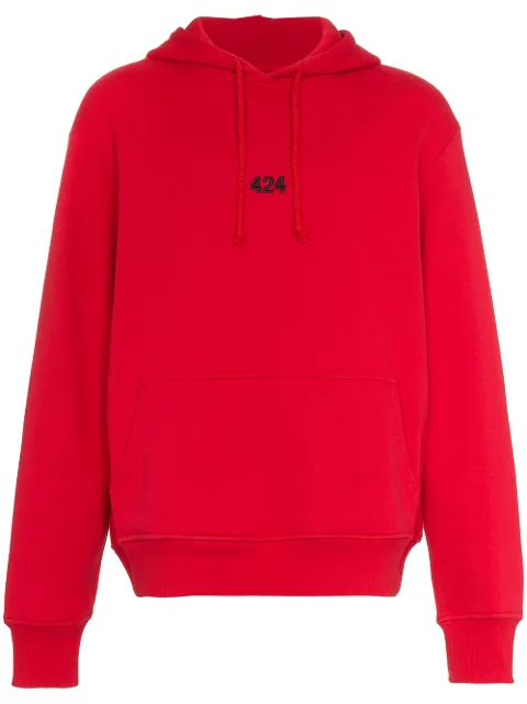 424 logo embroidered cotton hoodie Red 424CAW180091