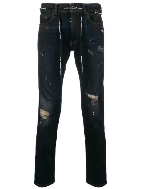 Off-White paint print skinny jeans Blue OMYA001E181490017300