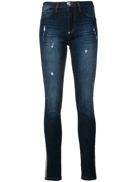 Philipp Plein crystal trim skinny jeans Blue WDT0769PDE004N