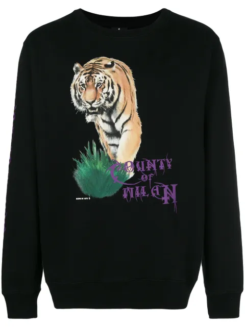COUNTY OF MILAN Tiger crew neck sweatshirt Black CMBA009E185060121088
