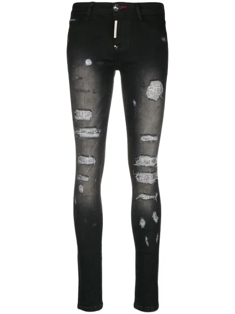 Philipp Plein distressed skinny jeans Black WDT0732PDE004N