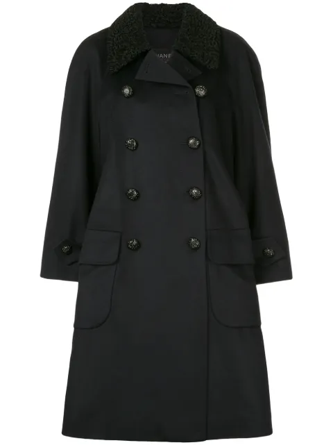CHANEL Pre-Owned 1985-1993 contrast-collar midi coat Blue 25617