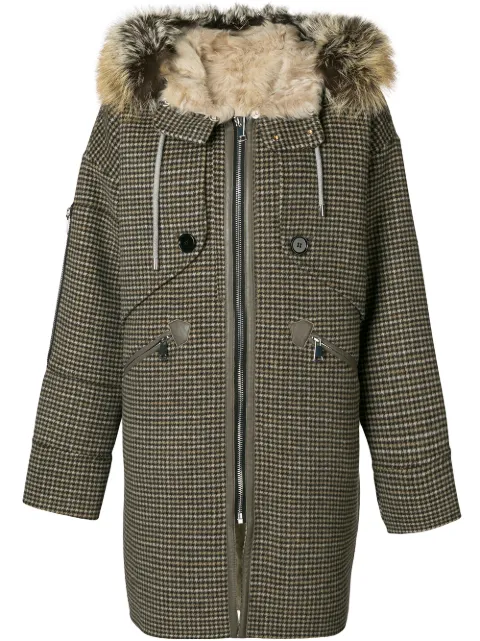 Liska houndstooth print hooded coat Neutrals TY1790C