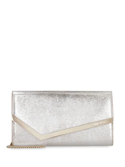 Jimmy Choo Emmie metallic-effect chain-strap clutch bag Silver EMMIEGLE098