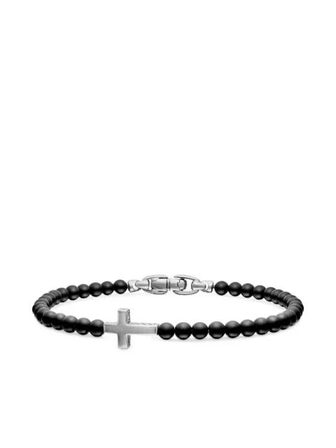 David Yurman sterling silver Spiritual Beads Cross Station bracelet (4mm) Black B15911MSSBBO