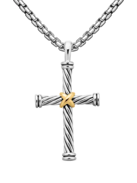 David Yurman 18kt yellow gold and sterling silver Cable Cross pendant D05002S8