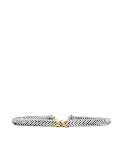 David Yurman 18kt yellow gold and sterling silver X Classic Cable Station bracelet (4mm) Silver B11294S8