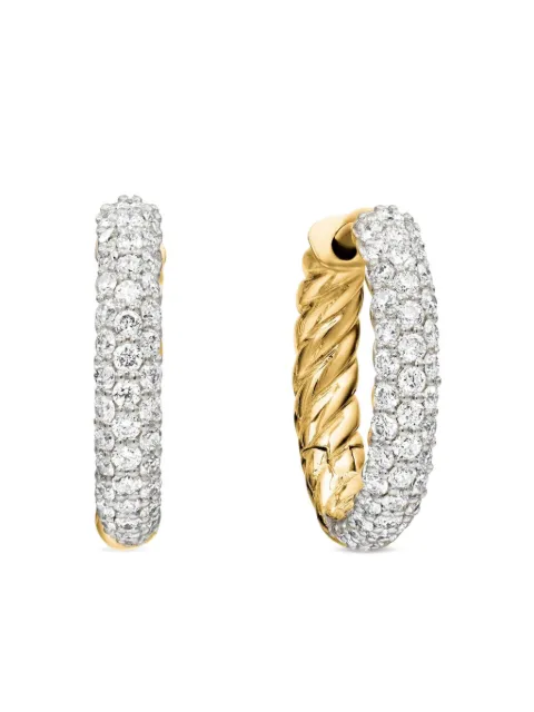 David Yurman 18kt yellow gold Petite Pavé diamond huggie hoop earrings (14mm) Gold E12137D88ADI