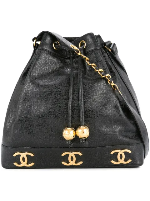 CHANEL Pre-Owned 1994-1996 logos drawstring shoulder bag Black 3133675