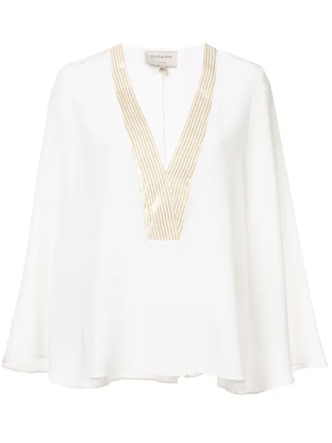Zeus+Dione striped contrast trim blouse White CLBL147
