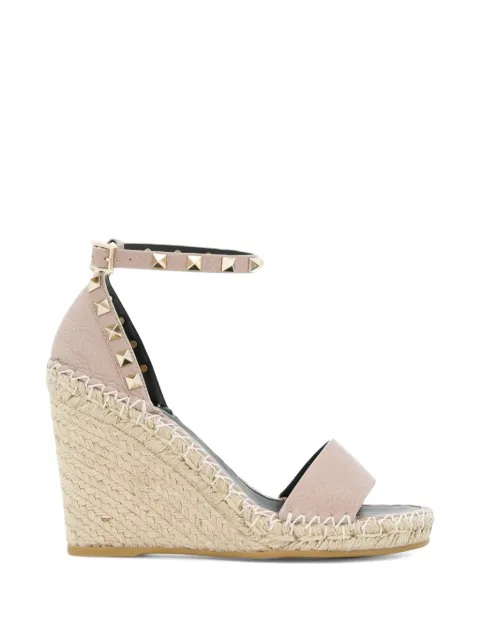 Valentino Garavani Double Rockstud grainy calfskin wedge sandal 105 mm Neutrals WS0090VTO