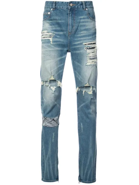 God's Masterful Children ripped paisley insert jeans Blue GMC02AHJ07B