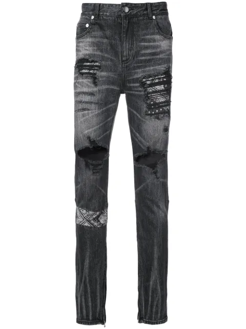 God's Masterful Children ripped paisley insert jeans Black GMC02AHJ07A