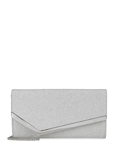 Jimmy Choo Emmie glitter leather clutch Grey EMMIEIGTSILVER
