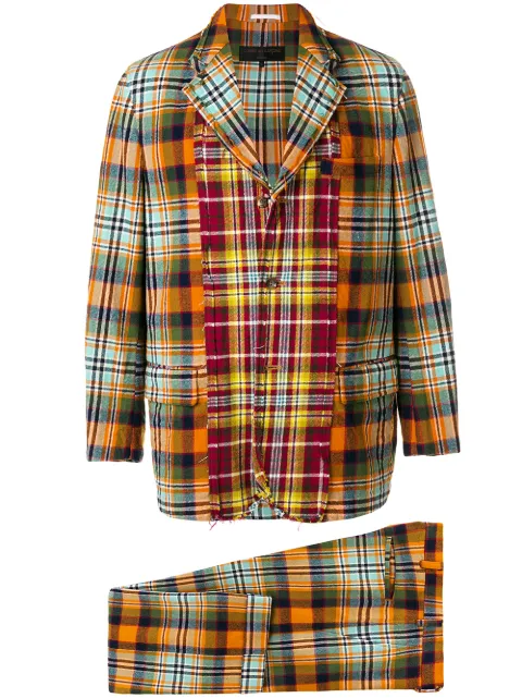 Comme Des Garçons Pre-Owned 2000s panelled plaid suit Yellow CDG888
